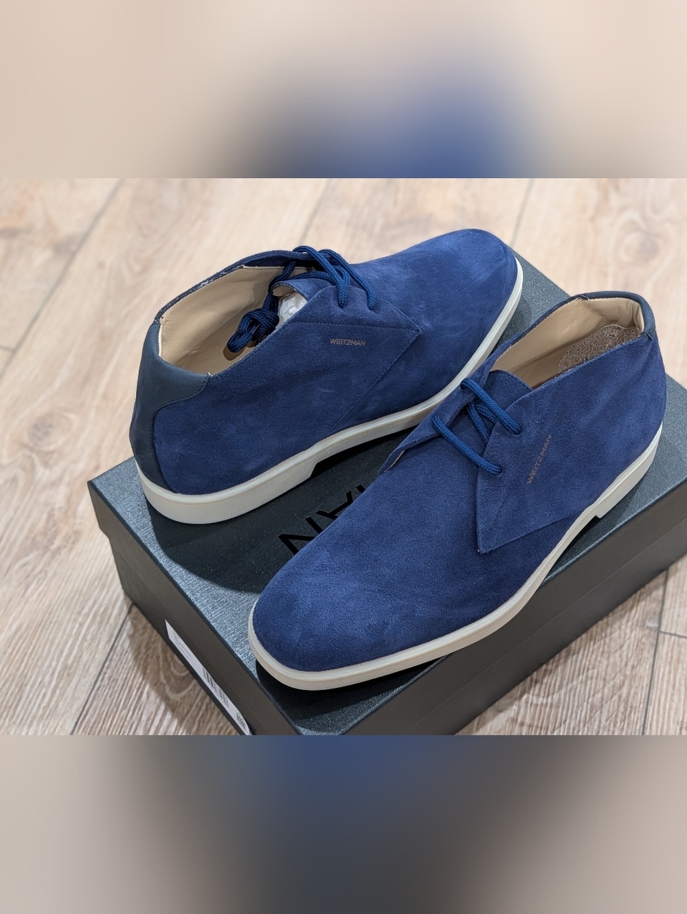 $495 Mens Stuart Weitzman "Austin" Suede Oxford Boots Navy 45 US 12